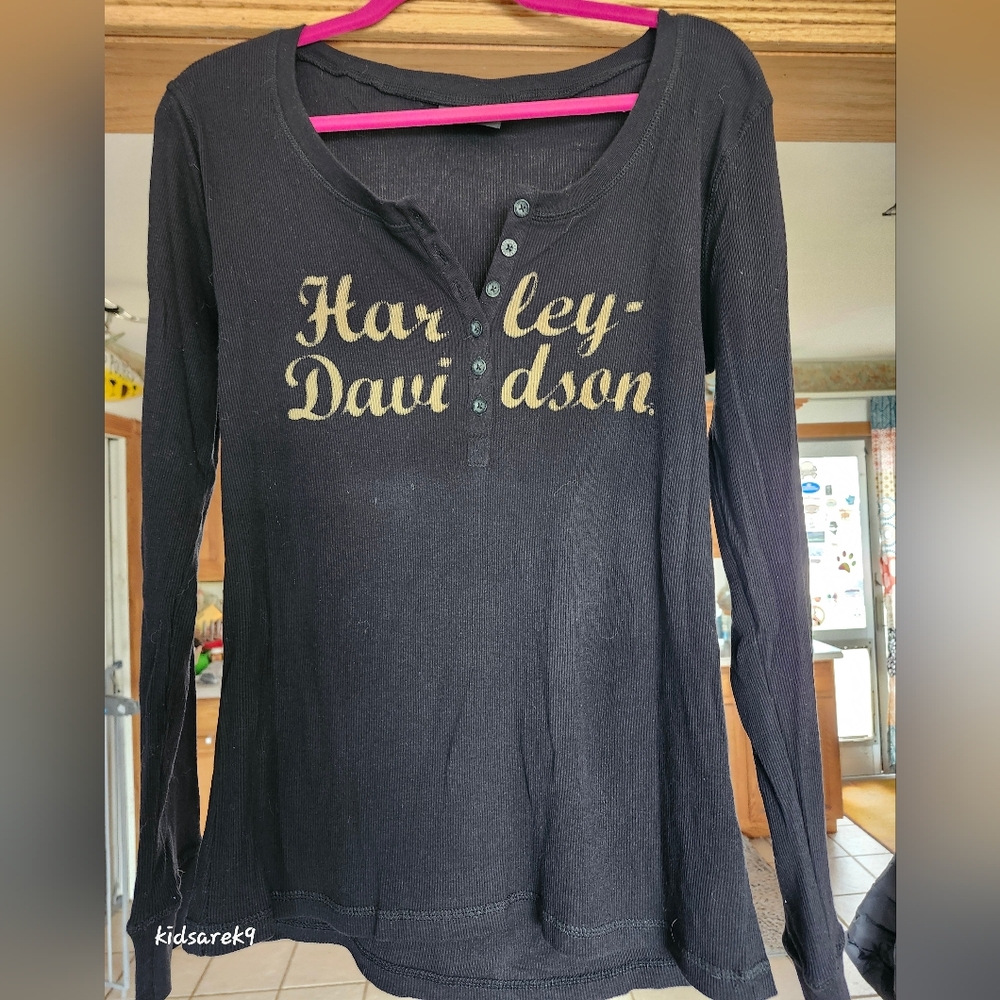 Harley-Davidson Women's Ribbed Black Long Sleeve Top